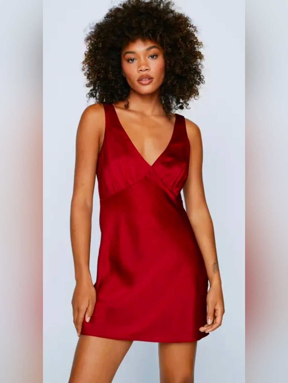 NEW.NASTY GAL.Red Satin Mini Slip Dress